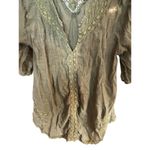 Olive Green Boho Lace Crochet Peasant Blouse Tunic Top Women’s Size Medium Photo 2