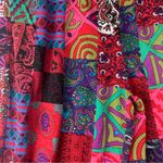 Multicolor Patchwork cropped overalls size XL paisley art funky hippie Red Photo 3