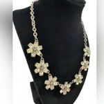 Loft ANN TAYLOR Crystal Flower Necklace Silver Tone Mixed Metal Chain 17-19” Photo 1