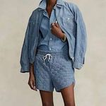 Polo Ralph Lauren Women Quilted Chambray Drawstring Short Size XS NWT $1… Blue Photo 3