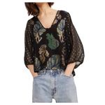 Cynthia Rowley  night out black Metallic Dot Long Sleeve Blouse Top XS Photo 7