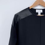 Joseph Ribkoff Black Textured Knit Faux Leather Details Zip Pocket Top Size 6 Photo 2