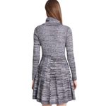Calvin Klein NEW Long Sleeve Cowl Neck Pleated Flare Skirt Marled Gray Dress L Photo 2