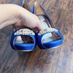 Badgley Mischka • Goodie Peep Toe Pumps satin jeweled Royal Blue Silk crystal Photo 8