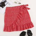 SheIn  Red Patterned Wrapped Skirt Photo 0