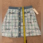 Nanette Lepore  Blue/ Green Pearl Button Tweed Mini Skirt Photo 5