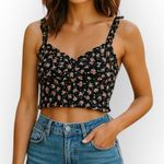 Band of Gypsies  Black & Red Floral Twist Smocked Waist Crop Top - Size Small NWT Photo 0