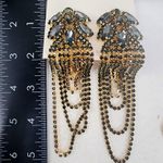 Smokey Grey Crystal Statement Elegant Earrings Gold Photo 5