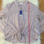 Popsugar linen blend striped button down tie front shirt XXL NWT Photo 8