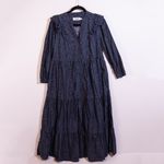 Cefinn Dixie Cotton Drawstring Long Sleeve Frill Maxi Dress Denim Blue Moire 6 Photo 0