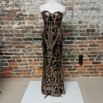 Miss Ord Formal Evening Gown Womens XL Black Gold Strapless Sequin Mermaid Dress Photo 3