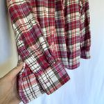 Lands' End pink white checkered button down long sleeved flannel top women's M Size M Photo 4
