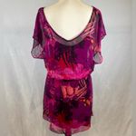 EXPRESS magenta tropical print chiffon overlay dress size large Photo 2