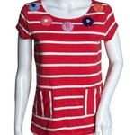 Boden Shirt Women 4 Top Floral Embroidered Red White Striped Crochet Flower Boho Photo 0