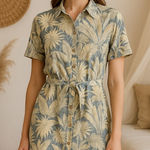 Soft Surroundings ‎ linen Hawaiian print dress w/ waist tie Photo 0