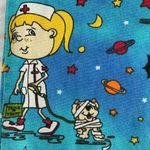 Vintage 90s cartoon Halloween scrub top with ghost, bats, witches and pumpkins S Blue Photo 4