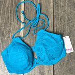 Aqua Blue Lace Halter Bikini Top Size L Photo 8