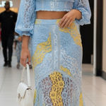 Missguided Y2K Lace Trumpet Midi Skirt Blue Yellow Semi Sheer Lined Coquette Ruffle M 8 Photo 0