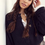 Free People  Cocoa Rib Henley Sweater Size Small Photo 0