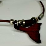 90s KOA WOOD Whales Tale/leather Necklace & Adjustable Shell Bracelet Brown Photo 5