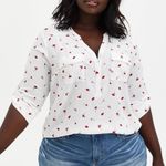 Torrid Harper White Lips Lollipops Rayon Slub 3/4 Sleeve Blouse Size 2X Photo 0