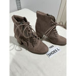 Madden Girl Womans Tan Faux Suede Side Zip Lace Up Bootie 6 M Block Heel Photo 1