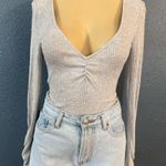 Free People  Gray Ruched Ribbed Bodysuit Photo 4