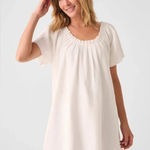 Faherty  Annabelle White Organic Cotton Flax Dress Peasant Cottagecore Costal Photo 0