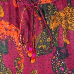 Farm Rio Leopard Print Wide Leg Pants Women's M Burgundy Drawstring Tassel Photo 8