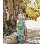 Hutch Anthropologie Mariah Floral Pleated Tulle Maxi Blue Dress Sz 2 Photo 1