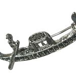 Lg Vtg 835 Silver Euro Silver w/ Marcasite Italian Gondola Openwork Pin/Brooch Photo 2