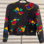 Vintage Citi Black Floral Quilted Silk Jacket Size 8 Photo 4