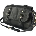 Hiroshima Black Pebbled Leather Buckle Crossbody Messenger Shoulder Bag Photo 0