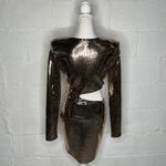 Blanc  Women's Gold Sequin Long Sleeve Cutout Bodycon Mini Party Dress Size Large Photo 1