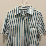 Old Navy  Teal and White Striped Shirt Dress Photo 1