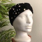 Black gold beaded pearl rhinestone headband turban knitted scarf knot boho Photo 0