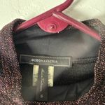 BCBGMAXAZRIA Long Sleeve Top Mock Neck Metallic Copper Black Fitted Sparkle S Photo 3