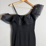 Aidan Mattox Asymmetric Ruffle Bodycon Cocktail Mini Dress Womens 6 Black Tulle Photo 4