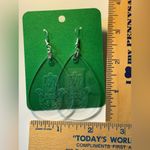 Handmade Hamsa Engraved Clear Acrylic Teardrop Earrings Light Blue Silver New Photo 3