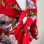 Topshop  Cherry Red Floral Hawaiian Tied Wrap Cropped Blouse Womens 4 Beach Photo 1