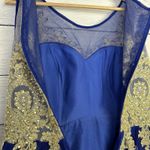 Tulle Prom Homecoming Dress Blue & Gold High Neck Tank Above Knee Length Size 4 Photo 8
