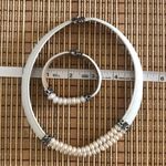 Pearl & Leather Choker & Bracelet Sterling Silver White Photo 9
