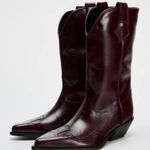 ZARA  burgundy leather western boots cowboy cowgirl boho ankle shoes Photo 0