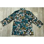 Additions by Chico’s | Women’s Abstract Geometric Allover Print Zip Shirt | 1 Blue Size 10 Photo 1