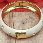 J.Crew Beautiful  Gold Tone Light Pink Hinged Bangle Bracelets Crystal Accents Photo 6