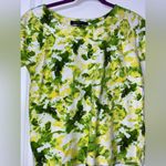 Jones New York Petite Medium 100% Cotton Natural Fiber Yellow Green Print Top Photo 8