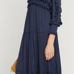 OPT Navy Blue Satin Midi Dress, size Large Photo 0