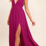 Lulus NWOT Women's XS Heavenly Hues Magenta Maxi Dress Formal V-Neck High Slit Photo 0