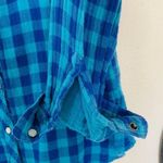 Old Navy Women’s Blue Plaid Flannel Long-Sleeve Pearl Button-Up Shirt | Size: M Photo 6