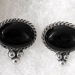 Onyx TAXCO Black Sterling Silver Southwest Post Backs Drop Earrings Photo 2